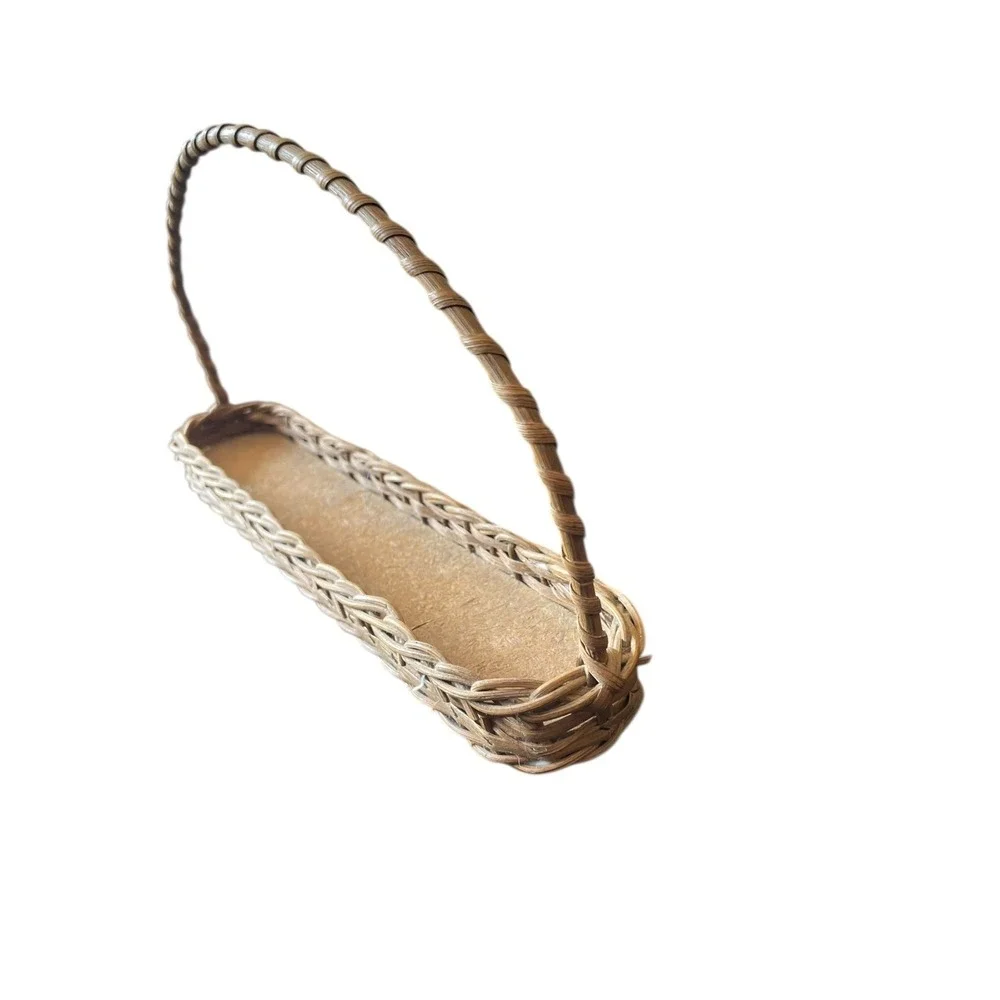 Small Long‎ Wicker Basket w Handle Rustic Farmhouse Decor 10